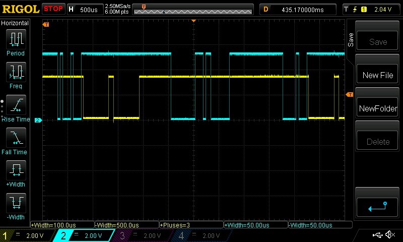 Soundbox in blue at 5V, simulated KB in yellow at 3.3V